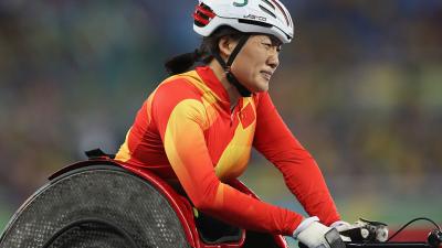 Hongzhuan Zhou of China prepares to compete in the Women's 800m - T53 Final at the Rio 2016 Paralympic Games. 