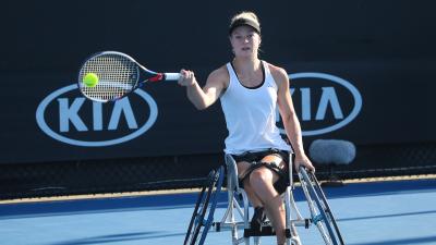 a female wheelchair tennis player