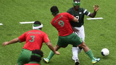 a male blind football player