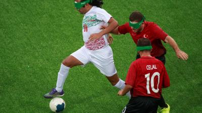 a male blind footballer