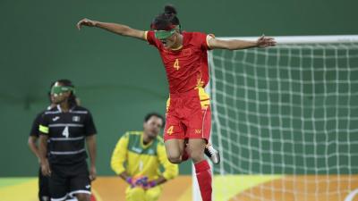 a male blind footballer