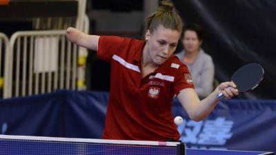 female Para table tennis player Natalia Partyka plays a forehand