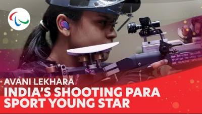 Video Thumbnail of Avani Lekhara in action and with text "India's Shooting Para Sport Young Star".