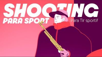 The thumbnail of a video introducing shooting Para sport. The image features a graphic of a person holding a rifle in front of bold letters saying "shooting Para sport".