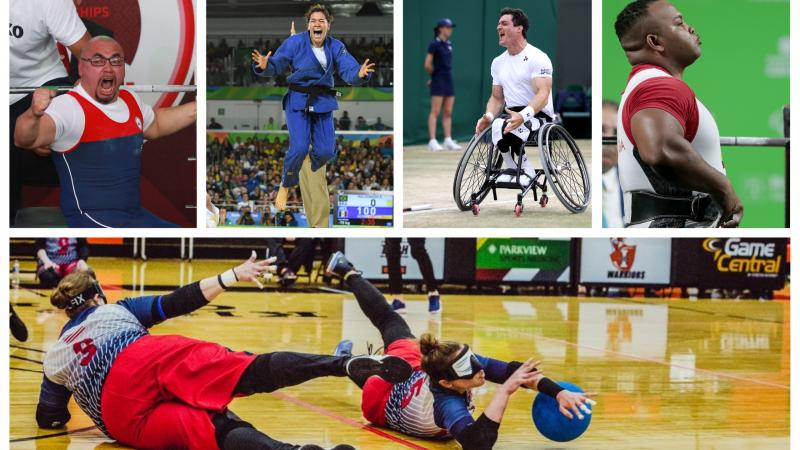 Collage with five photos of the five nominated athletes for Americas Athlete of the Month for July 2019