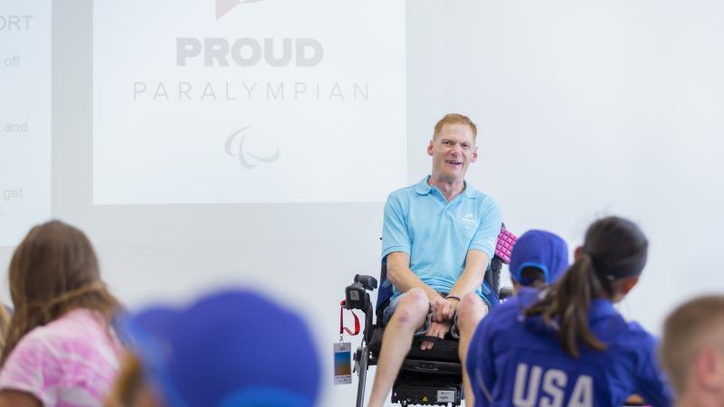 Proud Paralympian leader Stephen Miller delivers Proud Paralympian workship during Nottwil 2019