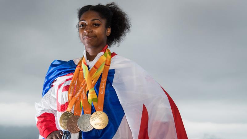 British athlete Kadeena Cox posing with her four medals from the Rio 2016 Games