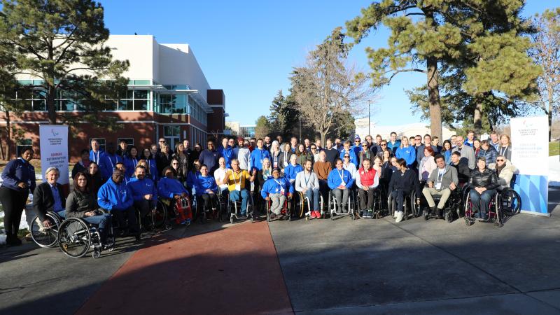 Group photo of big meeting outdoors