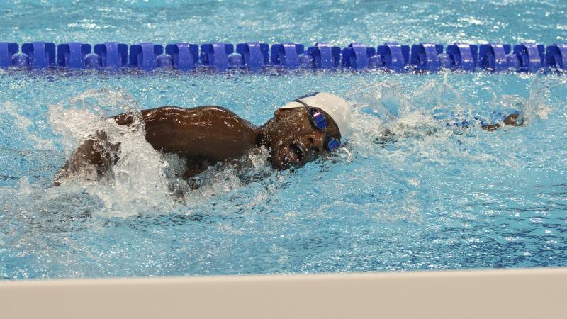 Namibian swimmer Mateus Angula in the pool