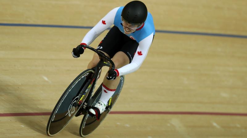 Canadian cyclist Kate O’Brien competing on the track