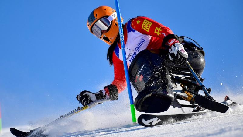 Chinese sit skier competing in slalom
