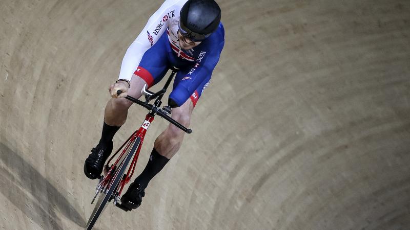 British cyclist Jaco van Gass riding on the track