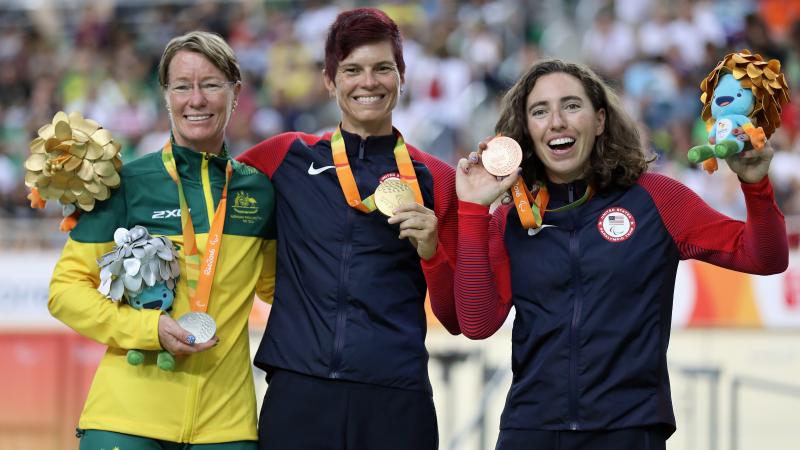 Cycling Rio 2016 medallists celebrate on the podium