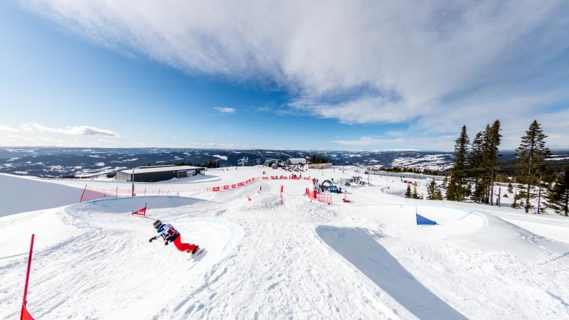 The view of a snowboard track in the snow