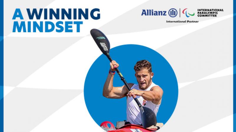 Male Para canoeist in sponsored graphic