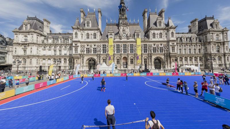 Football pitch being set up in middle of Paris