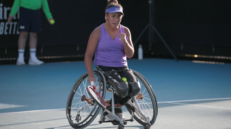 Macarena Cabrillana celebrates with clenched fists