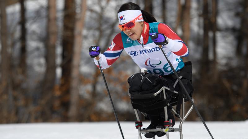 Female Korean sit skier competing