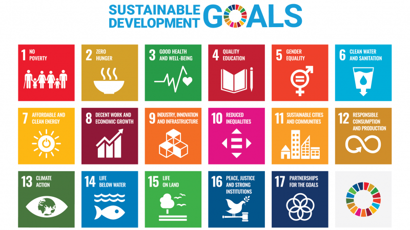 A banner showing the 17 Sustainable Development Goals of the United Nations