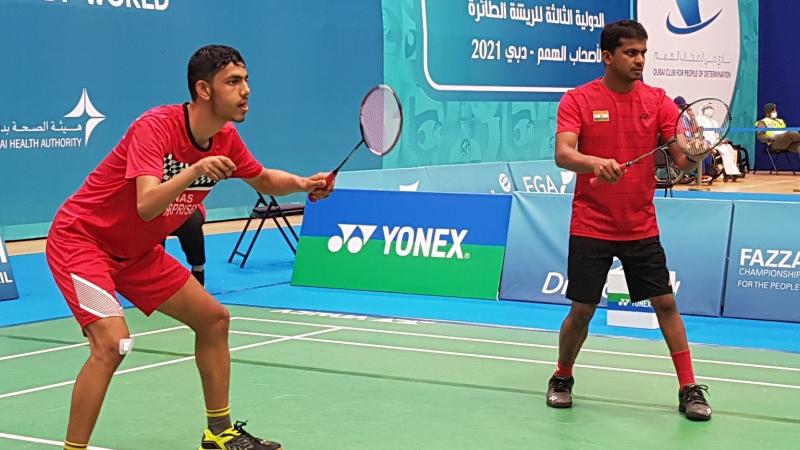 Nepal's Praskash Adhikari teaming up with India’s Dillaswar Rao Gadela in the men’s doubles SL3-SL4 category at the 3rd Dubai Para Badminton International 2021 Championships.