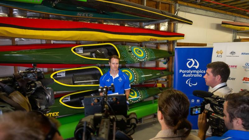 Australia's Curtis McGrath addressing the media