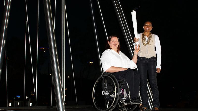 Paralympic Games gold medallist Louise Sauvage (L) at the 10th anniversary celebrations of Sydney 2000
