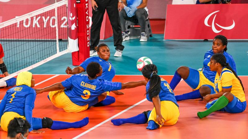 Rwanda female sitting volleyball team in action 