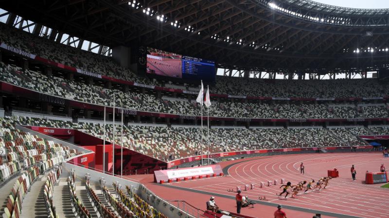 A view of an empty stadium during an athletics competition