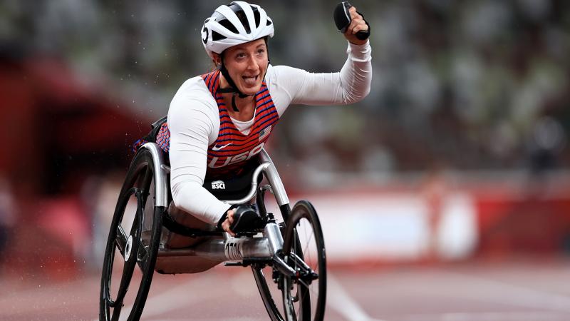 Tatyana McFadden celebrating