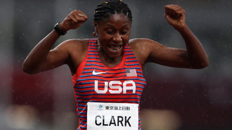 Breanna Clark screams in joy after winning gold