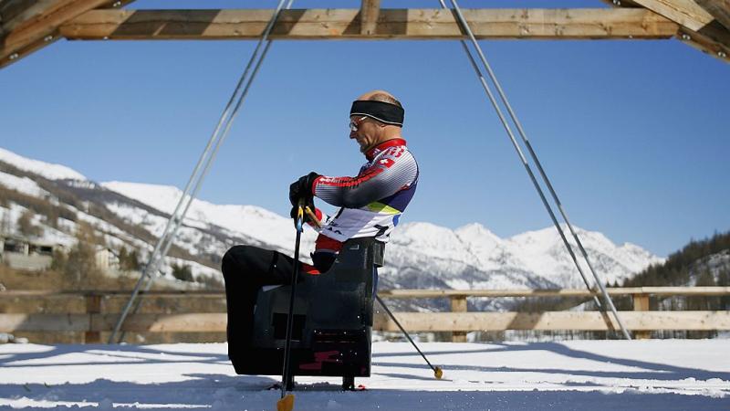 Heinz Frei of Switzerland in action during Cross Country training at the Turin 2006 Winter Paralympic Games. 