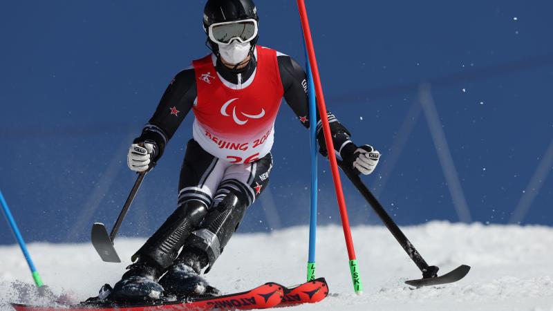 New Zealand's Para Alpine skier Adam Hall in action at the 2022 Winter Paralympics