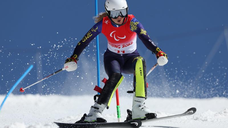 Swedish Para Alpine skier Ebba Aarsjoe in action at Beijing 2022