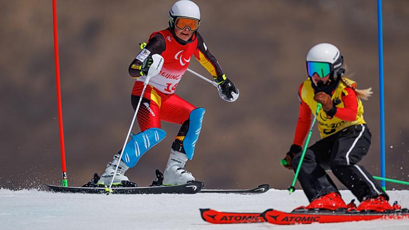 Linda Le Bon and her daughter and guide Ulla Gilot competing in Beijing