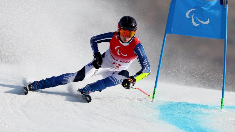 Finnish Para Alpine skier Santeri Kiiveri competes at the Beijing 2022 Paralympic Winter Games