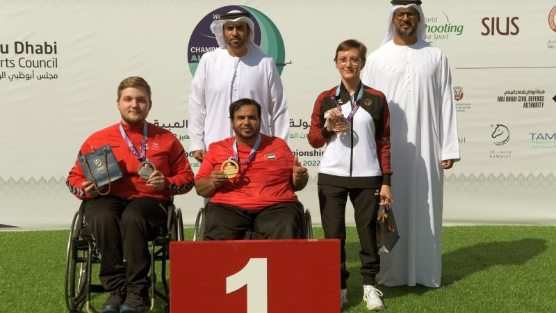 UAE's Abdulla Sultan Alaryani strikes a pose with his second gold medal at the Al Ain 2022 World Shooting Para Sport Championships on Thursday.