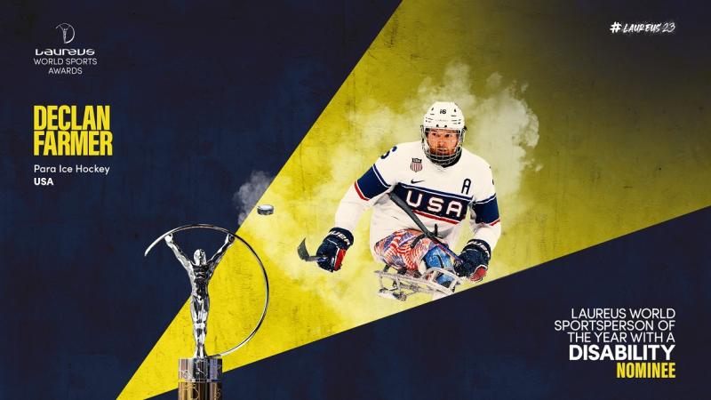 A graphic announcing Declan Farmer as Laureus Award nominee