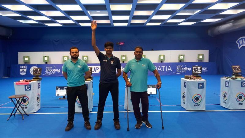 Team India swept the podium in P1 - men's 10m air pistol SH1 with promising Rudransh Khandelwal (240.6) taking the gold and a junior world record in Osijek.