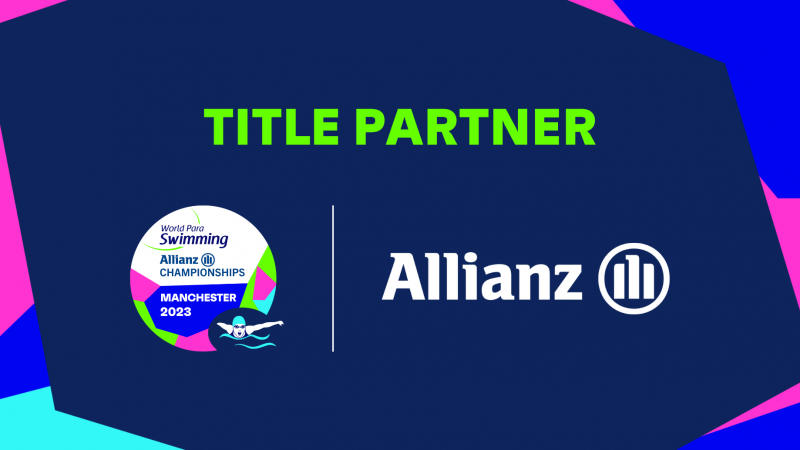 The logos of Allianz and the Manchester 2023 Para Swimming World Championships