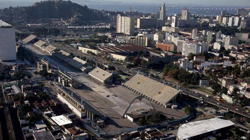 Aerial view of a big stadium in a city