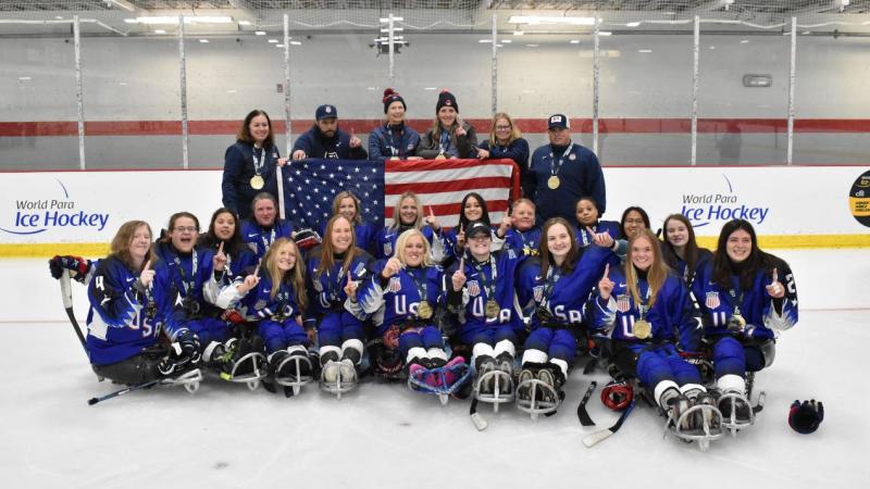 USA celebrating the Green Bay 2022 Women's World Challenge