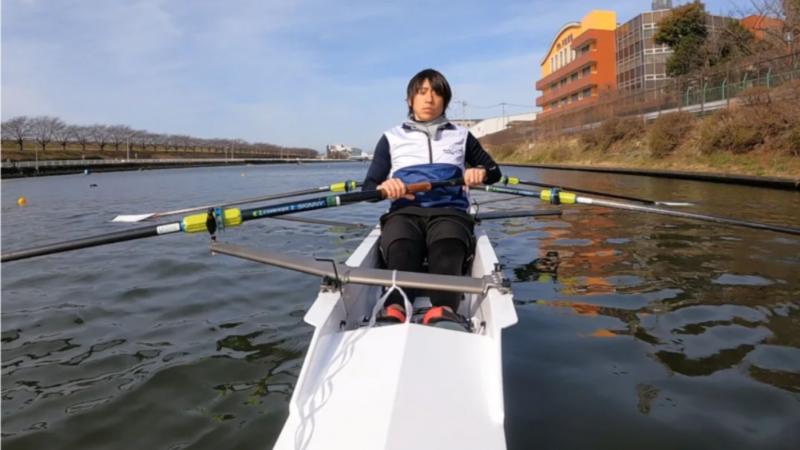 Japanese man in rowing boat