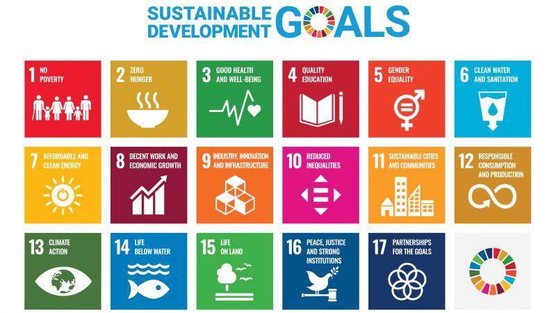 A banner showing the 17 Sustainable Development Goals of the United Nations