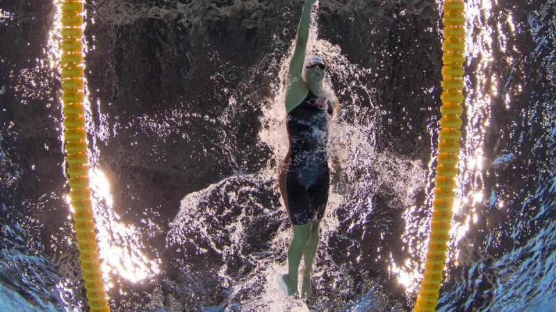 The underwater image of a female swimmer