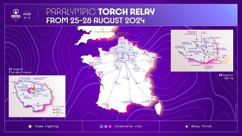 Map of the torch relay for Paris 2024