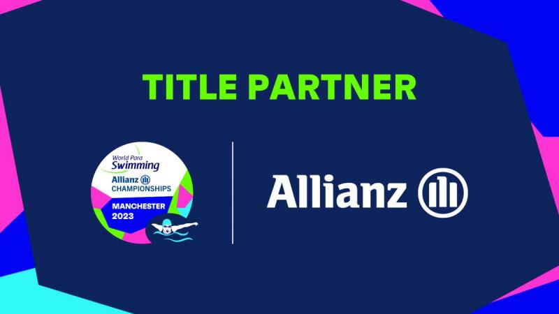 The logos of Allianz and the Manchester 2023 Para Swimming World Championships