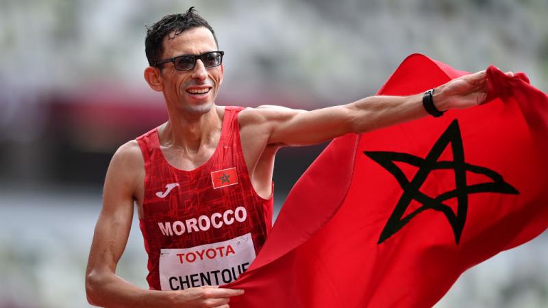 El Amin Chentouf celebrates with the Morocco flag