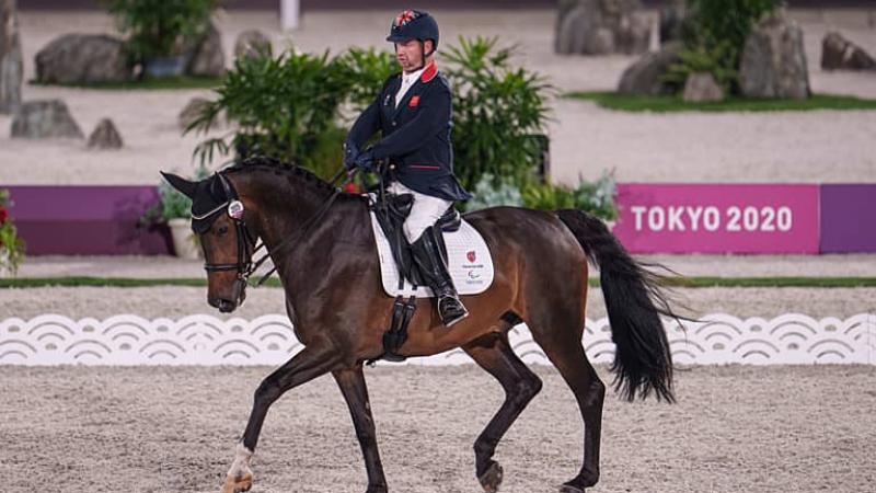 Para equestrian rider Lee Pearson riding a dressage horse 