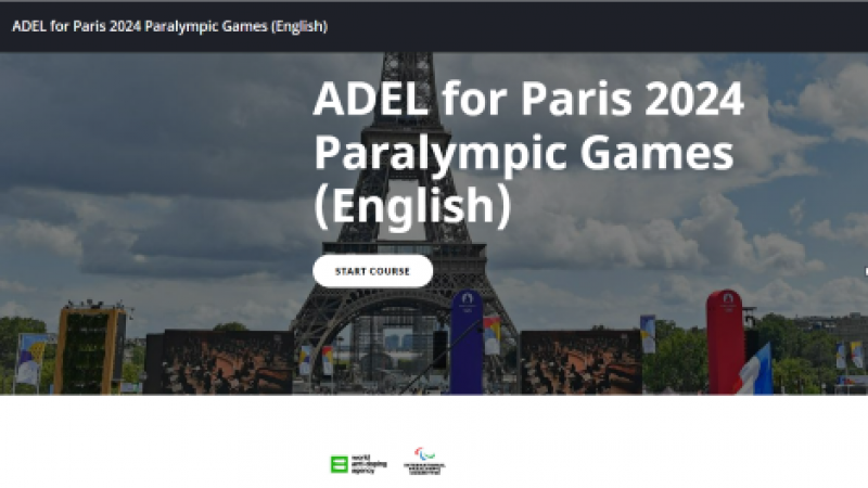 A screenshot of a photo of Paris with the words, ADEL for Paris 2024 Paralympic Games
