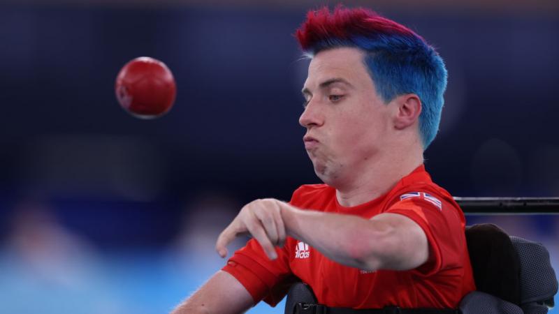 Boccia player David Smith throws the ball 